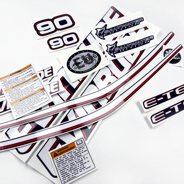 Vinyl graphic decals set suitable for Evinrude 90 hp two stroke outboard engine for blue cover cowling . Vinyl stickers kit for Ewinrude 90 hp two stroke Handmade