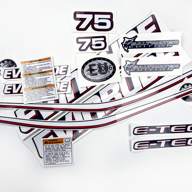 Vinyl graphic decals set suitable for Evinrude 75 hp two stroke outboard engine for blue cover cowling . Vinyl stickers kit for Ewinrude 75 hp two stroke Handmade