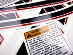 Vinyl graphic decals set suitable for Evinrude 90 hp two stroke outboard engine on transparent film for a white hood cover cowling . Vinyl stickers kit for Ewinrude 90 hp two stroke Handmade