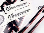 Vinyl graphic decals set suitable for Evinrude 90 hp two stroke outboard engine on transparent film for a white hood cover cowling . Vinyl stickers kit for Ewinrude 90 hp two stroke Handmade