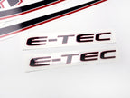Vinyl graphic decals set suitable for Evinrude 90 hp two stroke outboard engine on transparent film for a white hood cover cowling . Vinyl stickers kit for Ewinrude 90 hp two stroke Handmade