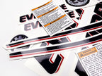 Vinyl graphic decals set suitable for Evinrude 60 hp two stroke outboard engine on transparent film for a white hood cover cowling . Vinyl stickers kit for Ewinrude 60 hp two stroke Handmade