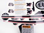 Vinyl graphic decals set suitable for Evinrude 60 hp two stroke outboard engine on transparent film for a white hood cover cowling . Vinyl stickers kit for Ewinrude 60 hp two stroke Handmade