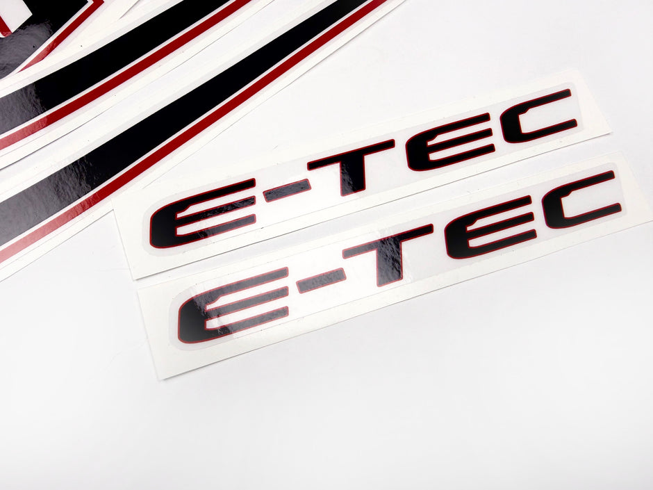 Vinyl graphic decals set suitable for Evinrude 60 hp two stroke outboard engine on transparent film for a white hood cover cowling . Vinyl stickers kit for Ewinrude 60 hp two stroke Handmade