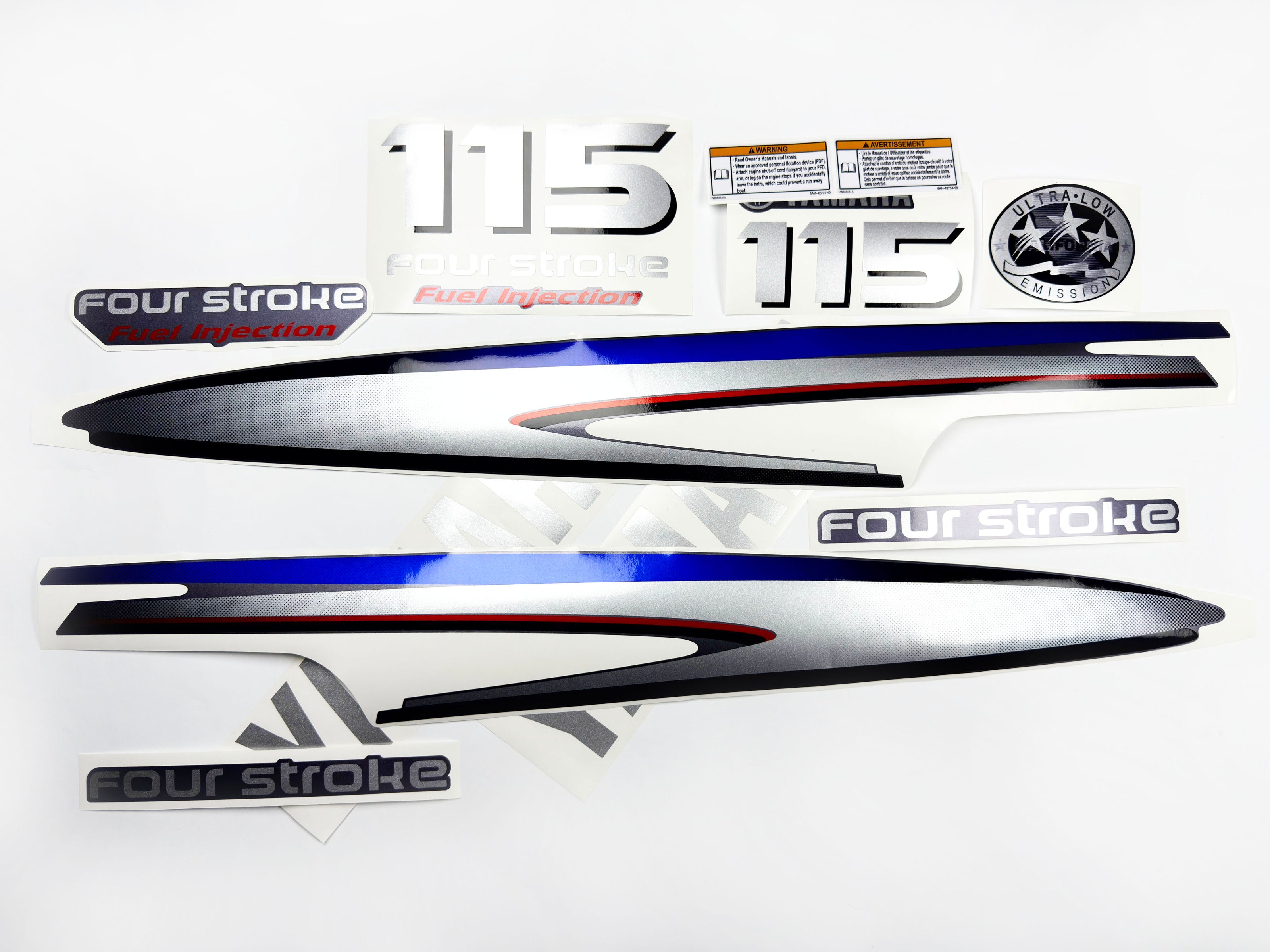 Vinyl graphic metalized silver shimmer decals set suitable for Yamaha 115 hp four stroke outboard engine. Vinyl stickers kit for Yamaha 115 hp four stroke Handmade