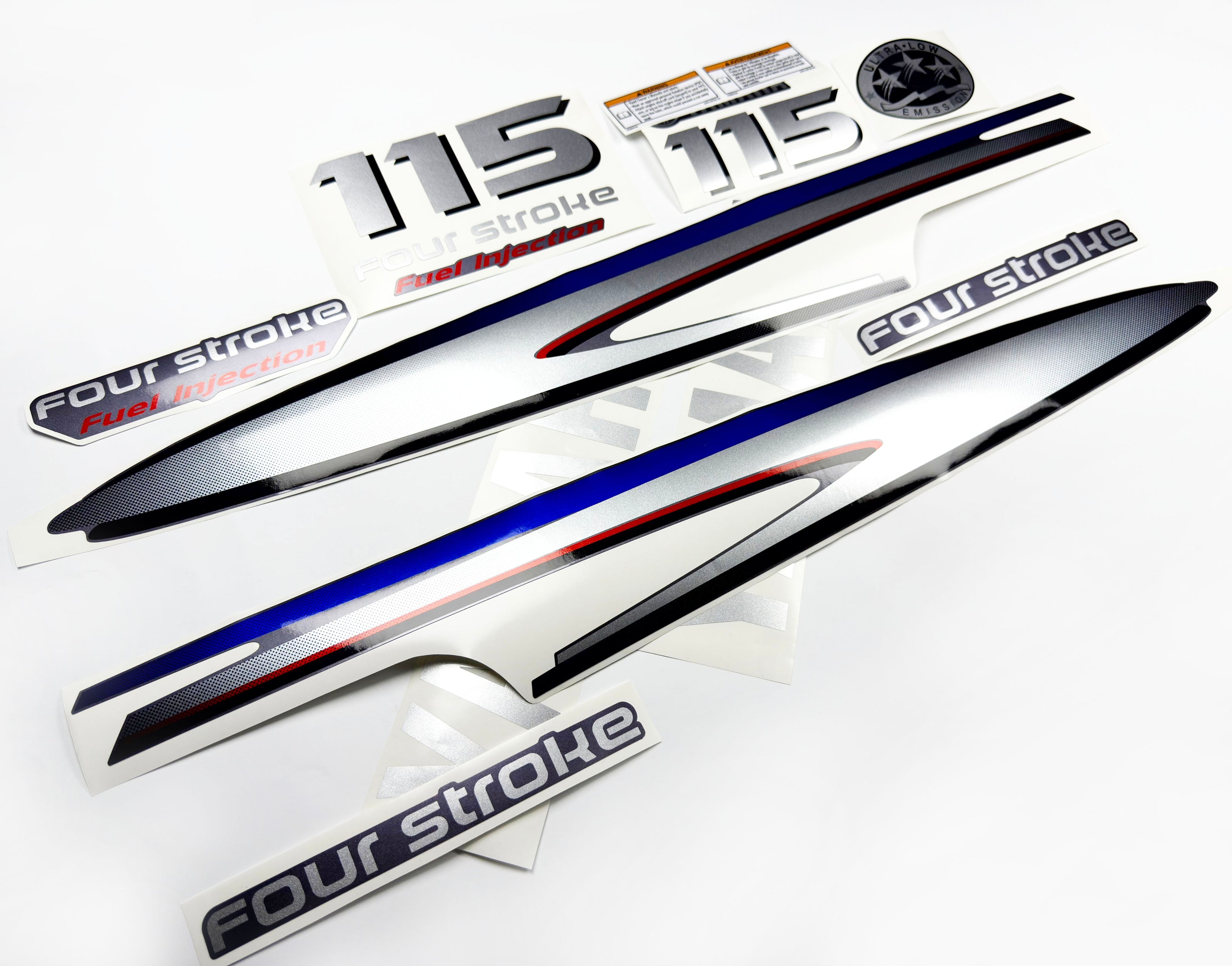 Vinyl graphic metalized silver shimmer decals set suitable for Yamaha 115 hp four stroke outboard engine. Vinyl stickers kit for Yamaha 115 hp four stroke Handmade