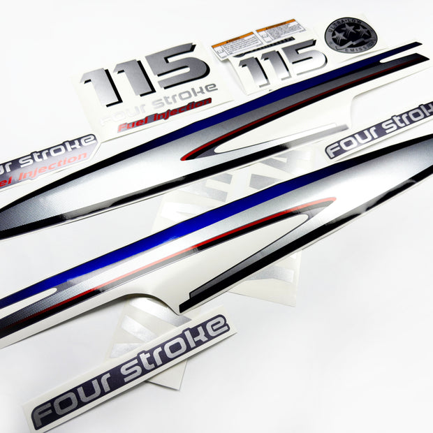 Vinyl graphic metalized silver shimmer decals set suitable for Yamaha 115 hp four stroke outboard engine. Vinyl stickers kit for Yamaha 115 hp four stroke Handmade