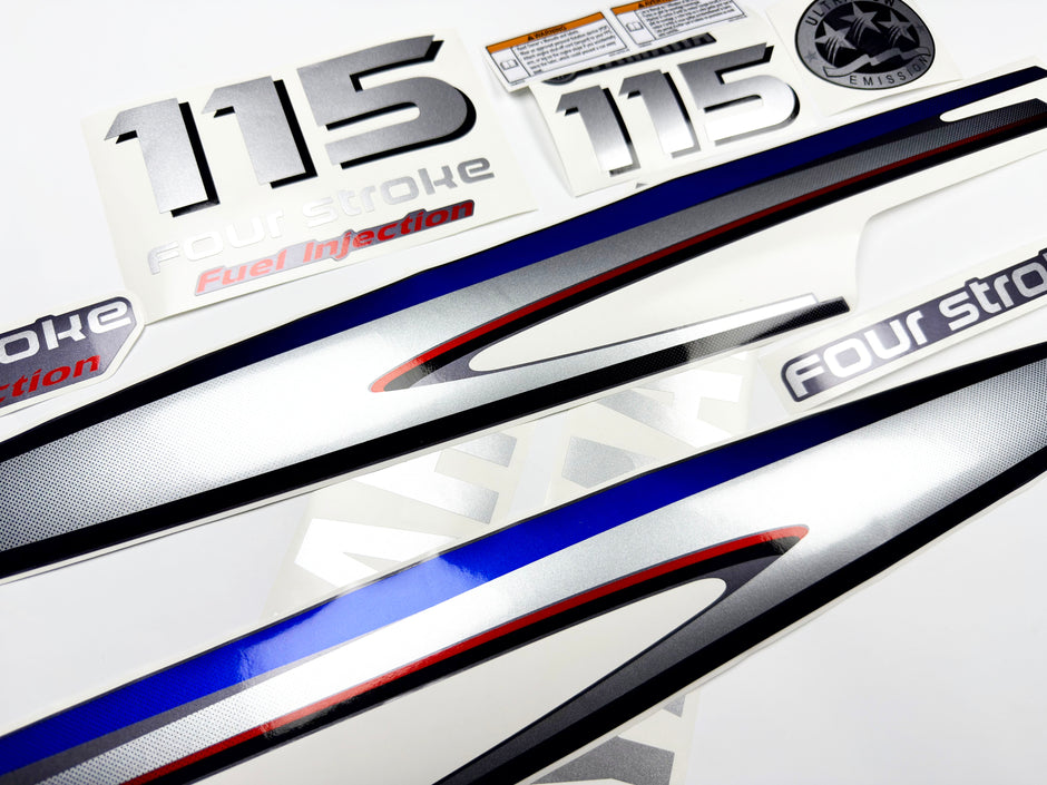Vinyl graphic metalized silver shimmer decals set suitable for Yamaha 115 hp four stroke outboard engine. Vinyl stickers kit for Yamaha 115 hp four stroke Handmade