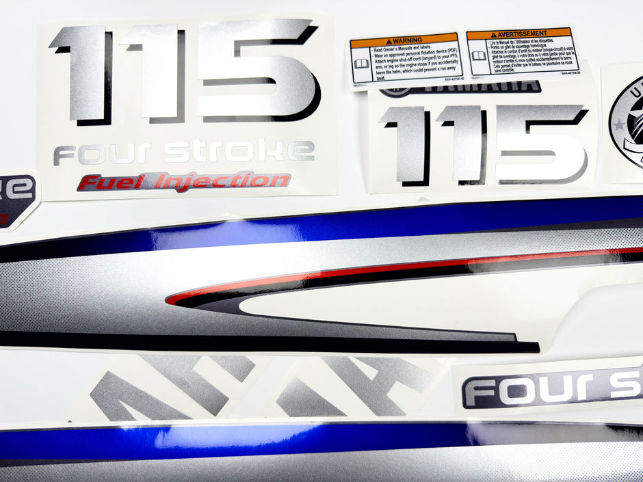 Vinyl graphic metalized silver shimmer decals set suitable for Yamaha 115 hp four stroke outboard engine. Vinyl stickers kit for Yamaha 115 hp four stroke Handmade