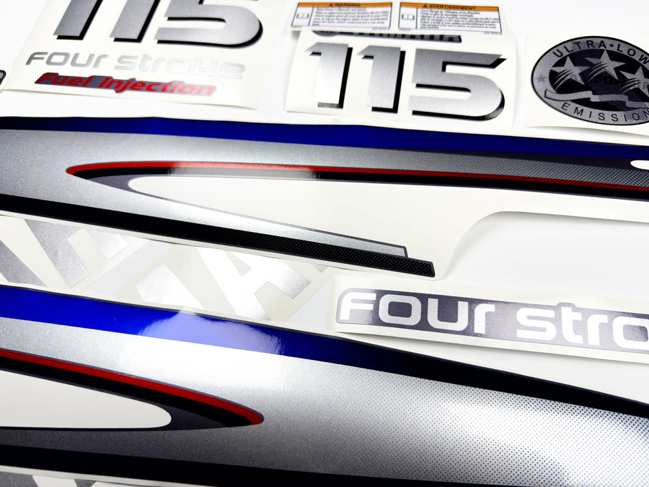 Vinyl graphic metalized silver shimmer decals set suitable for Yamaha 115 hp four stroke outboard engine. Vinyl stickers kit for Yamaha 115 hp four stroke Handmade