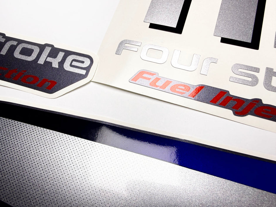 Vinyl graphic metalized silver shimmer decals set suitable for Yamaha 115 hp four stroke outboard engine. Vinyl stickers kit for Yamaha 115 hp four stroke Handmade