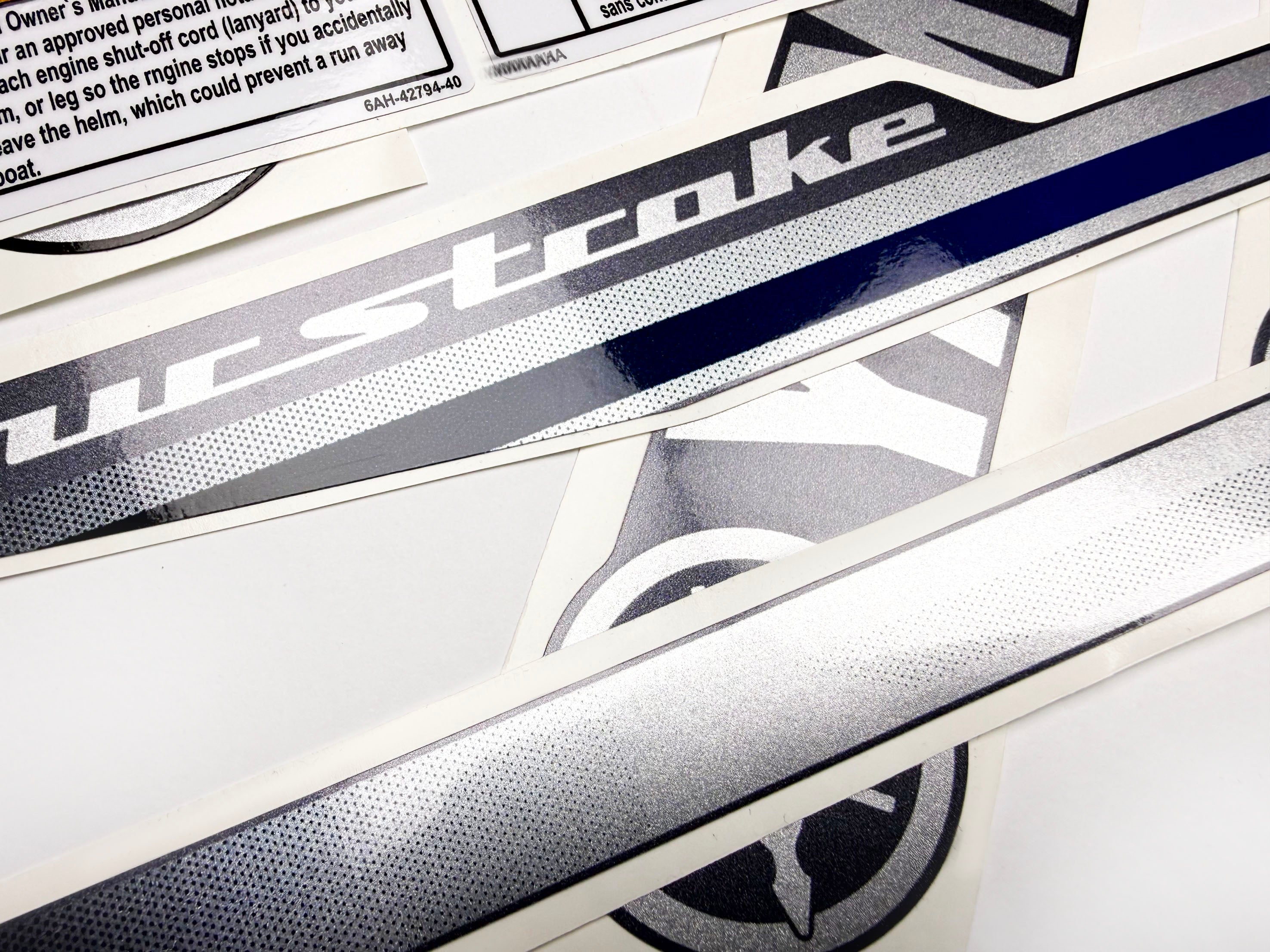 Vinyl graphic metalized silver shimmer decals set suitable for Yamaha 20 hp four stroke outboard engine. Vinyl stickers kit for Yamaha 20 hp four stroke Handmade
