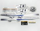 Vinyl graphic metalized silver shimmer decals set suitable for Yamaha 20 hp four stroke outboard engine. Vinyl stickers kit for Yamaha 20 hp four stroke Handmade
