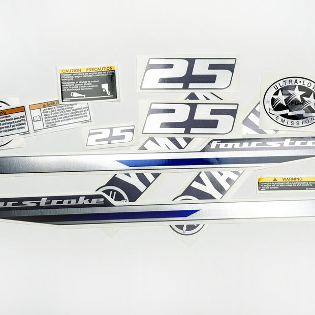 Vinyl graphic decals metalized silver shimmer set suitable for Yamaha 25 hp four stroke outboard engine. Vinyl stickers kit for Yamaha 25 hp four stroke Handmade