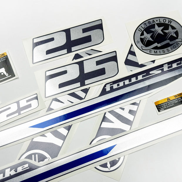 Vinyl graphic decals metalized silver shimmer set suitable for Yamaha 25 hp four stroke outboard engine. Vinyl stickers kit for Yamaha 25 hp four stroke Handmade