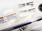 Vinyl graphic decals metalized silver shimmer set suitable for Yamaha 25 hp four stroke outboard engine. Vinyl stickers kit for Yamaha 25 hp four stroke Handmade