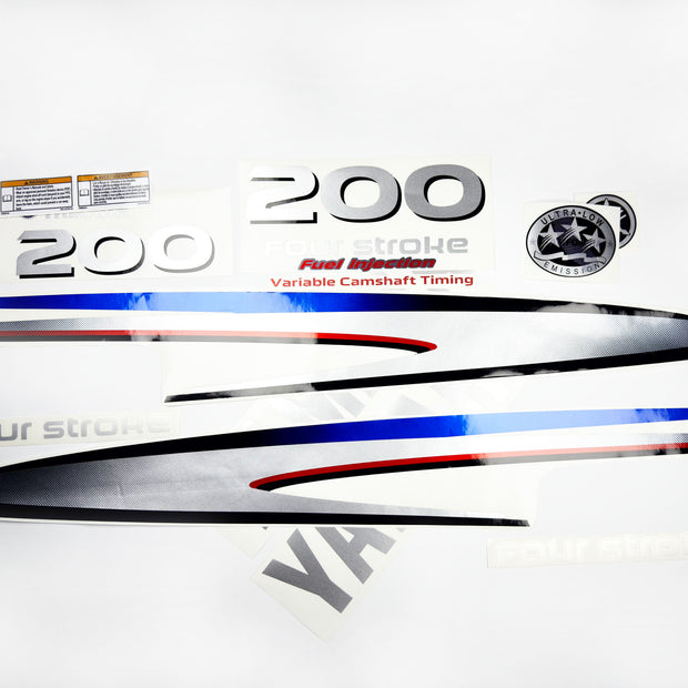 Vinyl graphic metalized silver shimmer decals set suitable for Yamaha 200 hp four stroke outboard engine. Vinyl stickers kit for Yamaha 200 hp four stroke Handmade