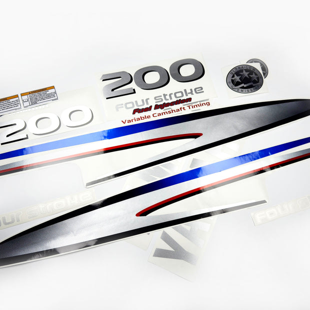 Vinyl graphic metalized silver shimmer decals set suitable for Yamaha 200 hp four stroke outboard engine. Vinyl stickers kit for Yamaha 200 hp four stroke Handmade