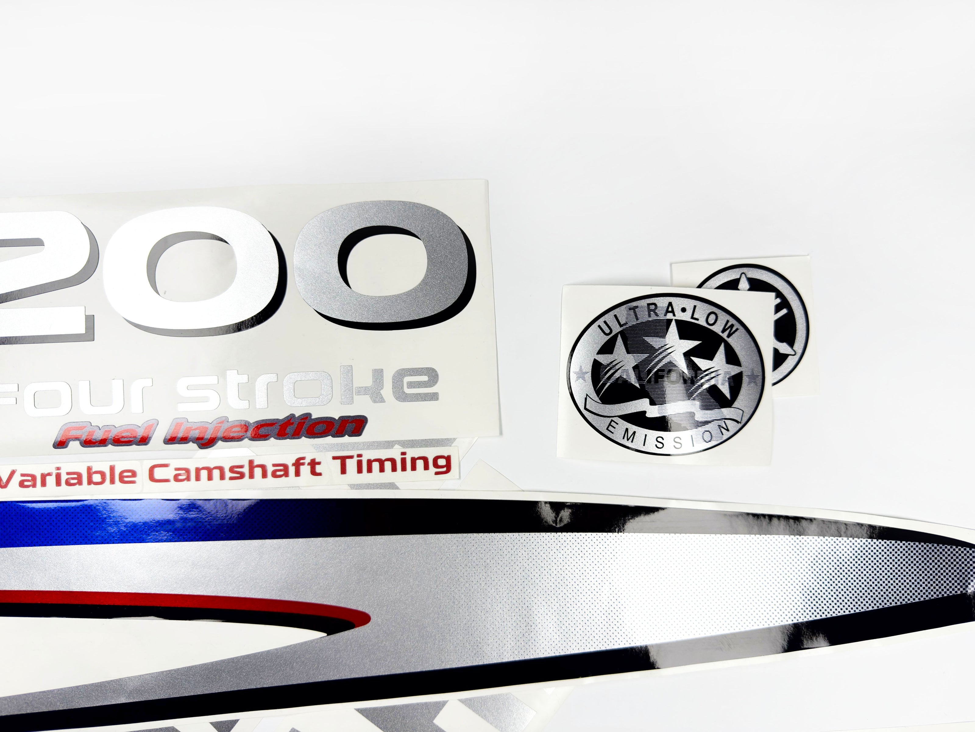 Vinyl graphic metalized silver shimmer decals set suitable for Yamaha 200 hp four stroke outboard engine. Vinyl stickers kit for Yamaha 200 hp four stroke Handmade