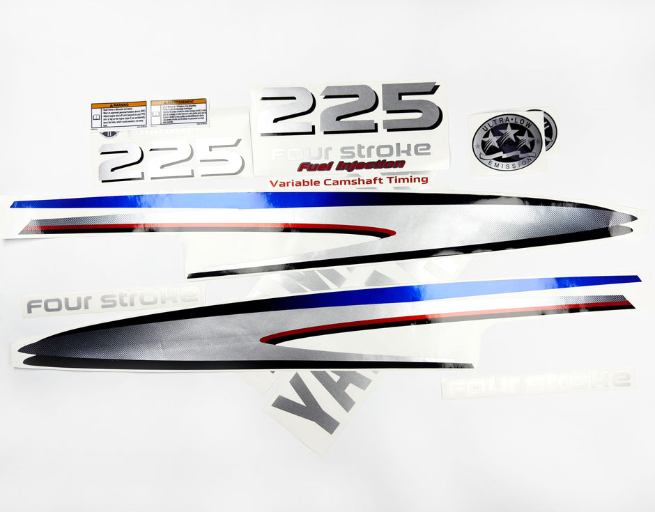 Vinyl graphic metalized silver shimmer decals set suitable for Yamaha 225 hp four stroke outboard engine. Vinyl stickers kit for Yamaha 225 hp four stroke Handmade