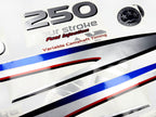 Vinyl graphic metalized silver shimmer decals set suitable for Yamaha 250 hp four stroke outboard engine. Vinyl stickers kit for Yamaha 250 hp four stroke Handmade