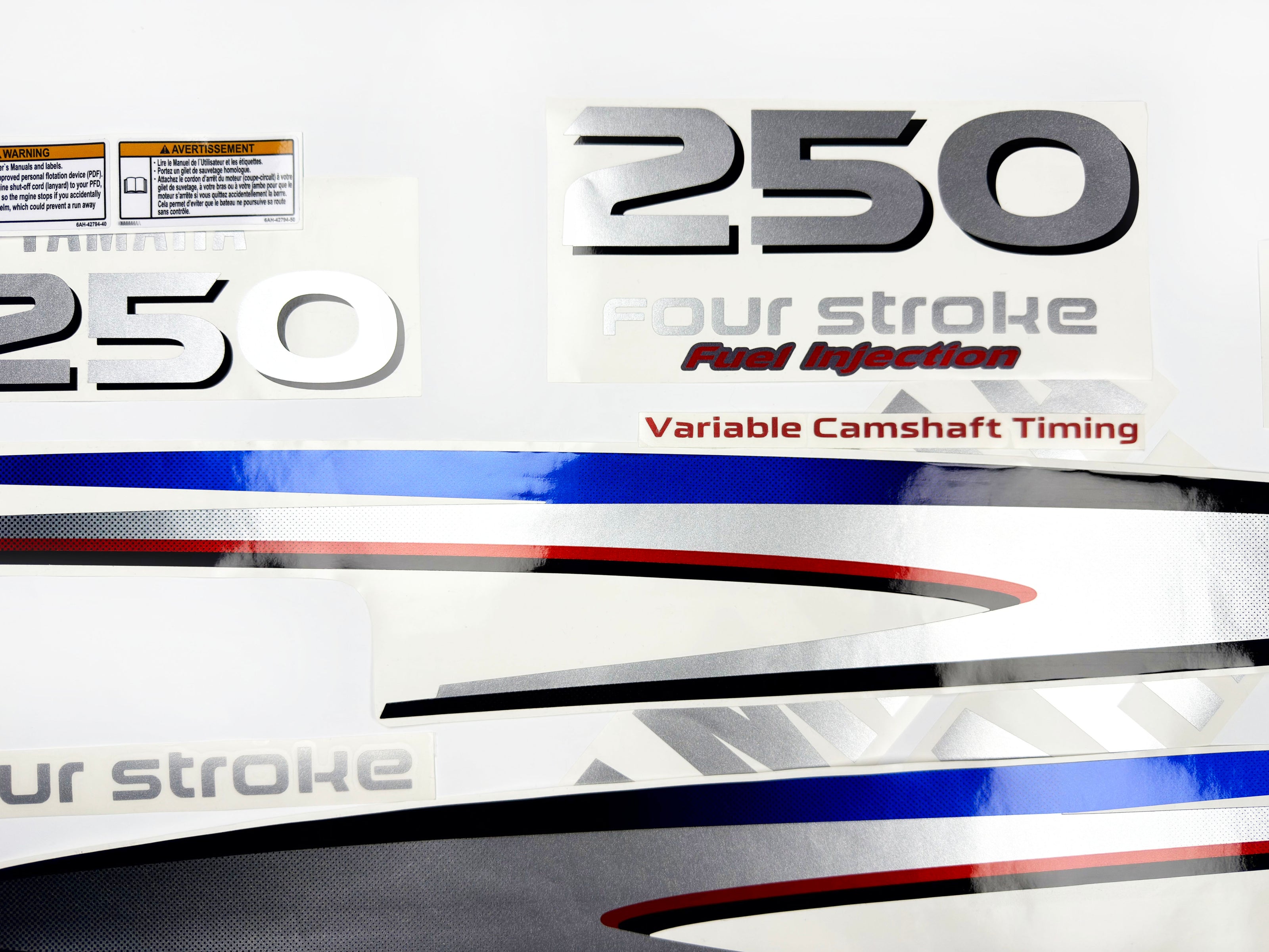 Vinyl graphic metalized silver shimmer decals set suitable for Yamaha 250 hp four stroke outboard engine. Vinyl stickers kit for Yamaha 250 hp four stroke Handmade