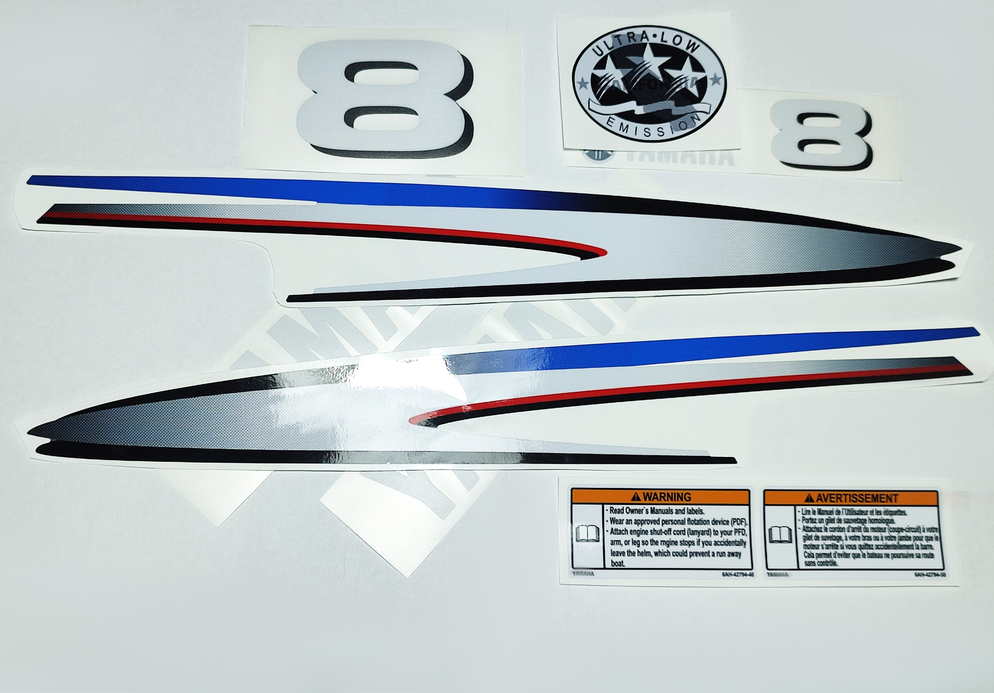 Vinyl graphic decals set suitable for Yamaha 8 hp two stroke outboard engine. Vinyl stickers kit for Yamaha 8 hp two stroke Handmade