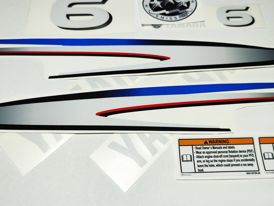 Vinyl graphic decals set suitable for Yamaha 6 hp two stroke outboard engine. Vinyl stickers kit for Yamaha 6 hp two stroke Handmade
