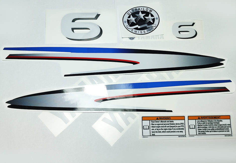 Vinyl graphic decals set suitable for Yamaha 6 hp two stroke outboard engine. Vinyl stickers kit for Yamaha 6 hp two stroke Handmade