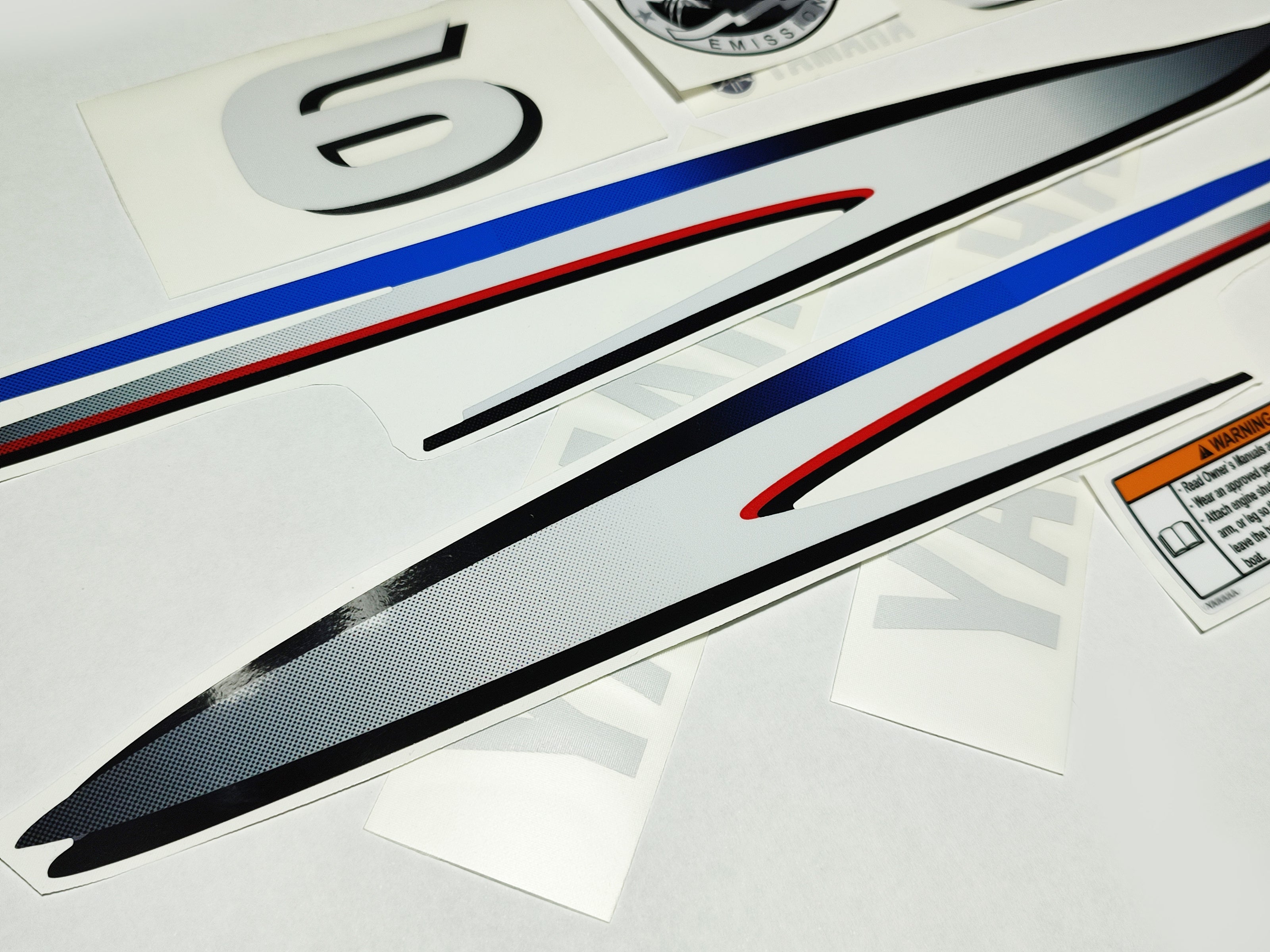 Vinyl graphic decals set suitable for Yamaha 6 hp two stroke outboard engine. Vinyl stickers kit for Yamaha 6 hp two stroke Handmade