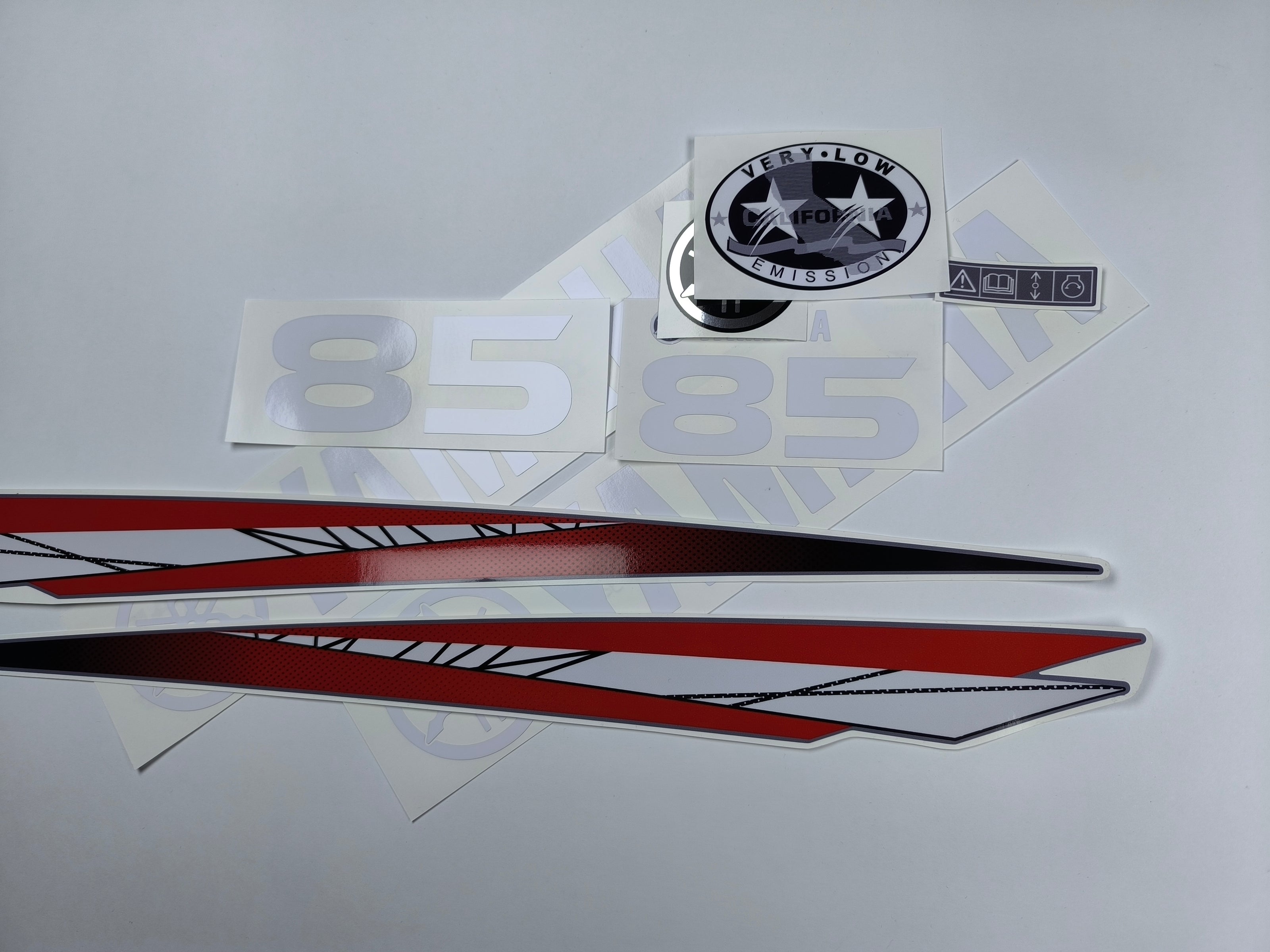 Vinyl graphic red decals set suitable for Yamaha 85 hp two stroke outboard engine. Vinyl stickers kit for Yamaha 85 hp two stroke Handmade