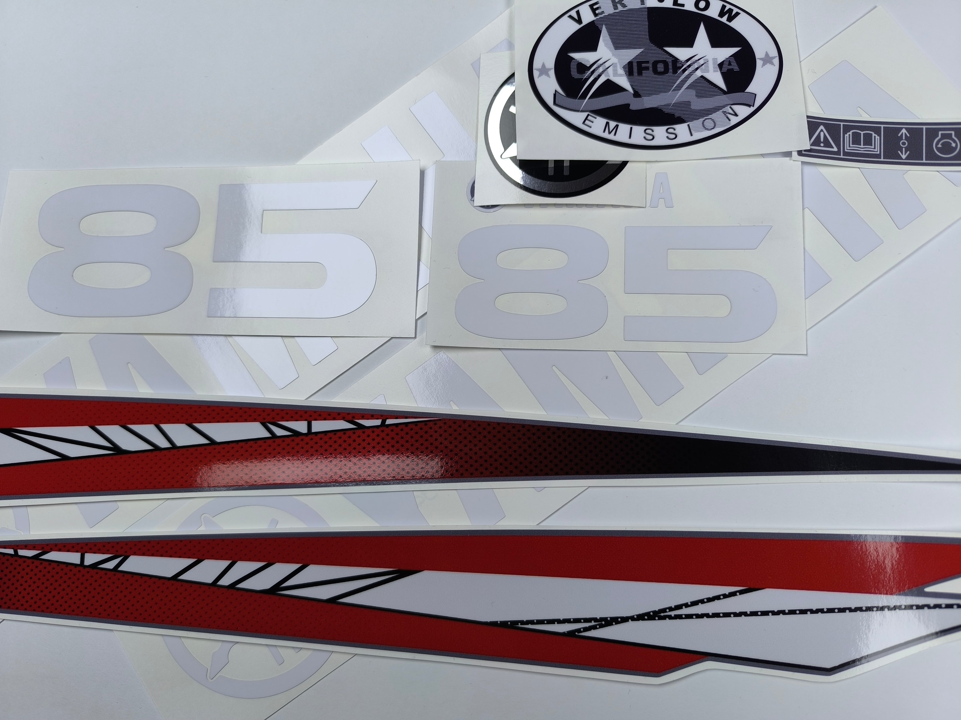 Vinyl graphic red decals set suitable for Yamaha 85 hp two stroke outboard engine. Vinyl stickers kit for Yamaha 85 hp two stroke Handmade