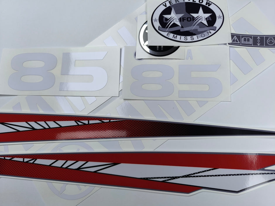 Vinyl graphic red decals set suitable for Yamaha 85 hp two stroke outboard engine. Vinyl stickers kit for Yamaha 85 hp two stroke Handmade