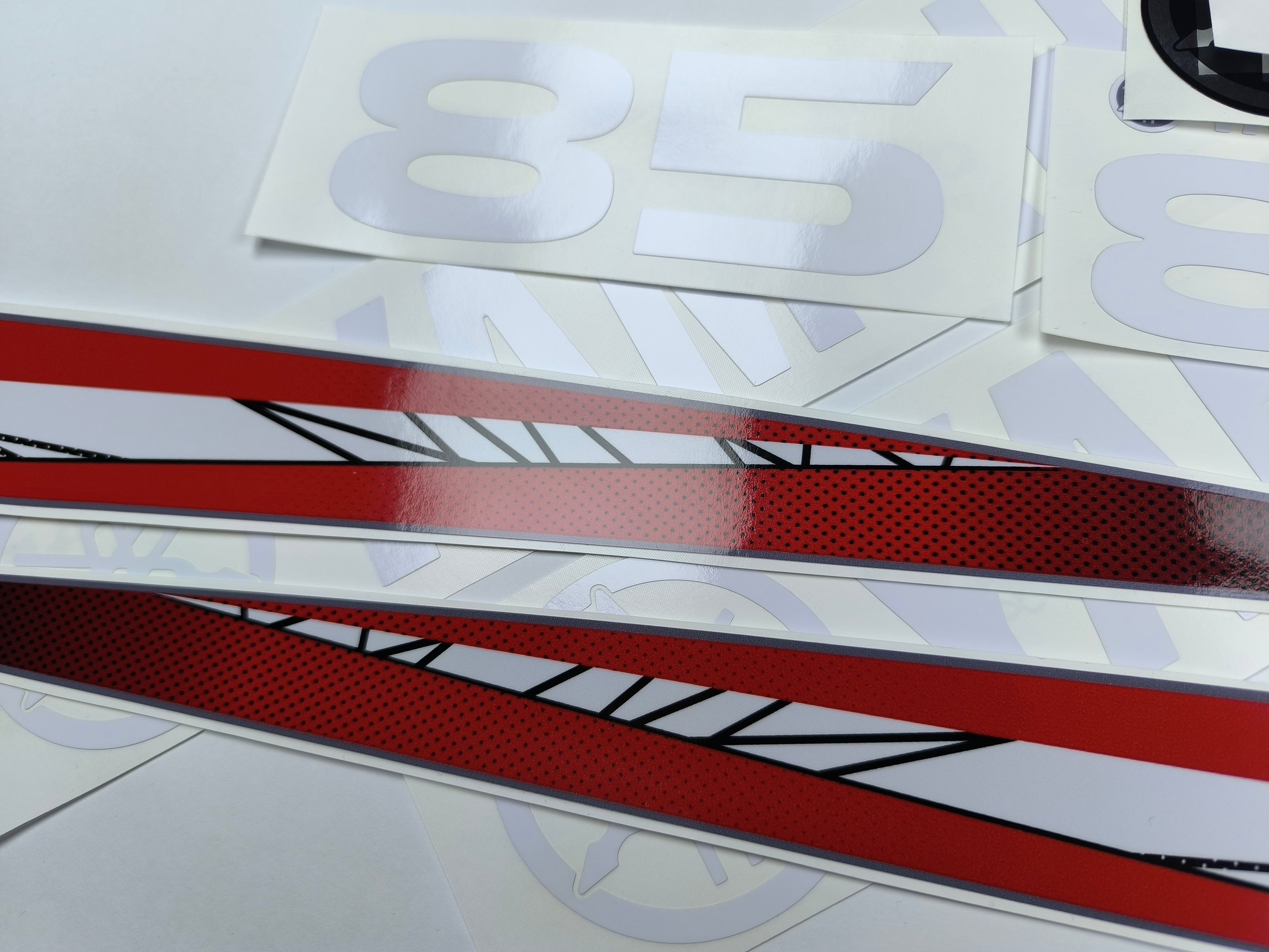 Vinyl graphic red decals set suitable for Yamaha 85 hp two stroke outboard engine. Vinyl stickers kit for Yamaha 85 hp two stroke Handmade