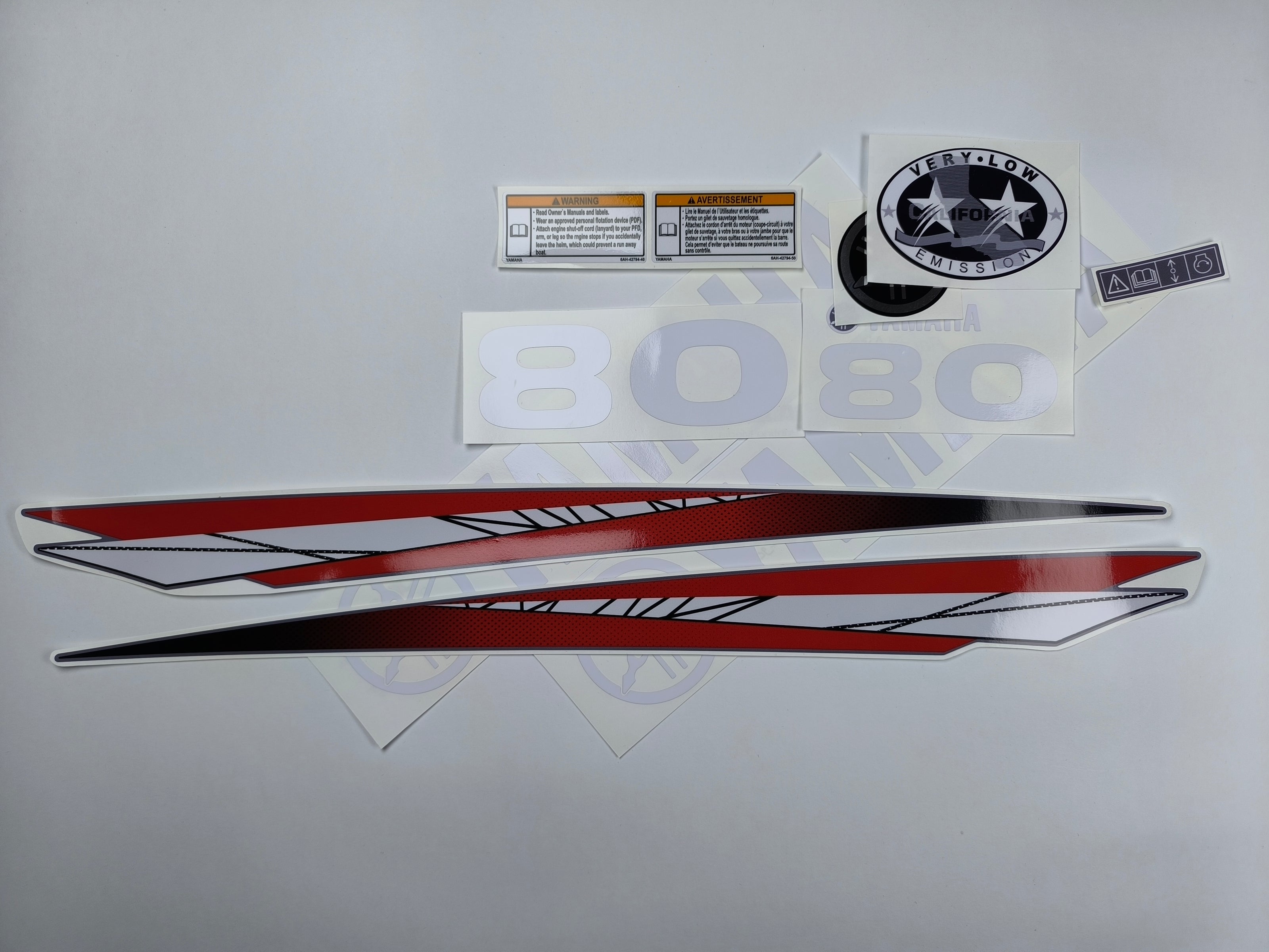 Vinyl graphic red decals set suitable for Yamaha 80 hp two stroke outboard engine. Vinyl stickers kit for Yamaha 80 hp two stroke Handmade