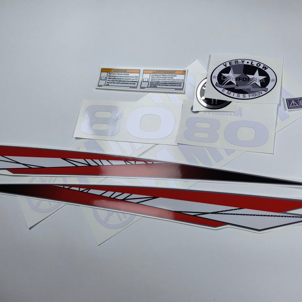 Vinyl graphic red decals set suitable for Yamaha 80 hp two stroke outboard engine. Vinyl stickers kit for Yamaha 80 hp two stroke Handmade