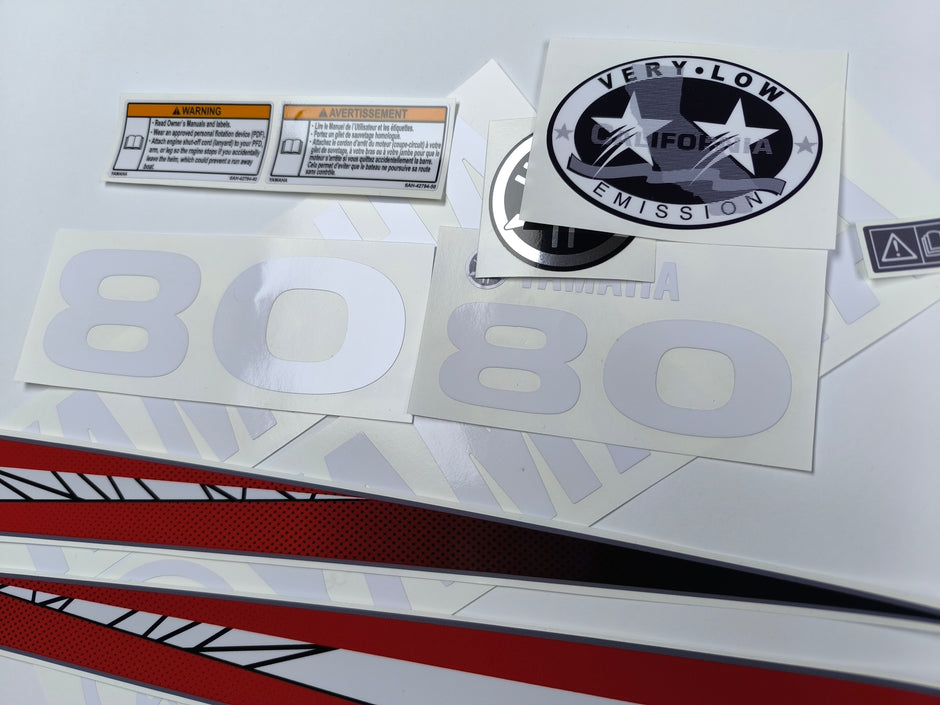 Vinyl graphic red decals set suitable for Yamaha 80 hp two stroke outboard engine. Vinyl stickers kit for Yamaha 80 hp two stroke Handmade