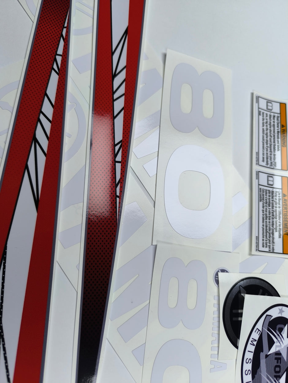 Vinyl graphic red decals set suitable for Yamaha 80 hp two stroke outboard engine. Vinyl stickers kit for Yamaha 80 hp two stroke Handmade