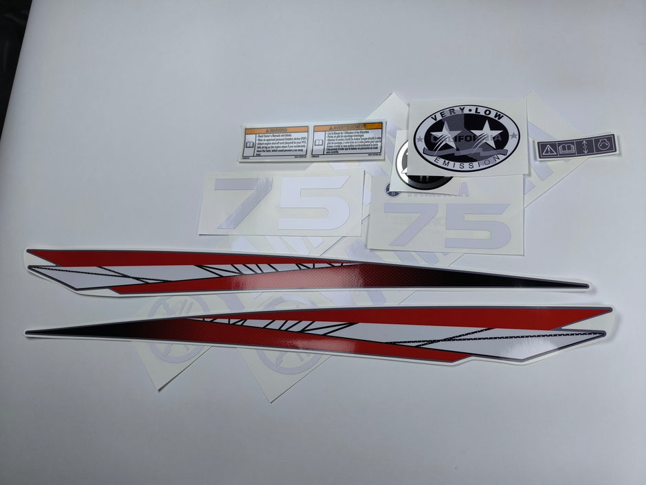 Vinyl graphic red decals set suitable for Yamaha 75 hp two stroke outboard engine. Vinyl stickers kit for Yamaha 75 hp two stroke Handmade