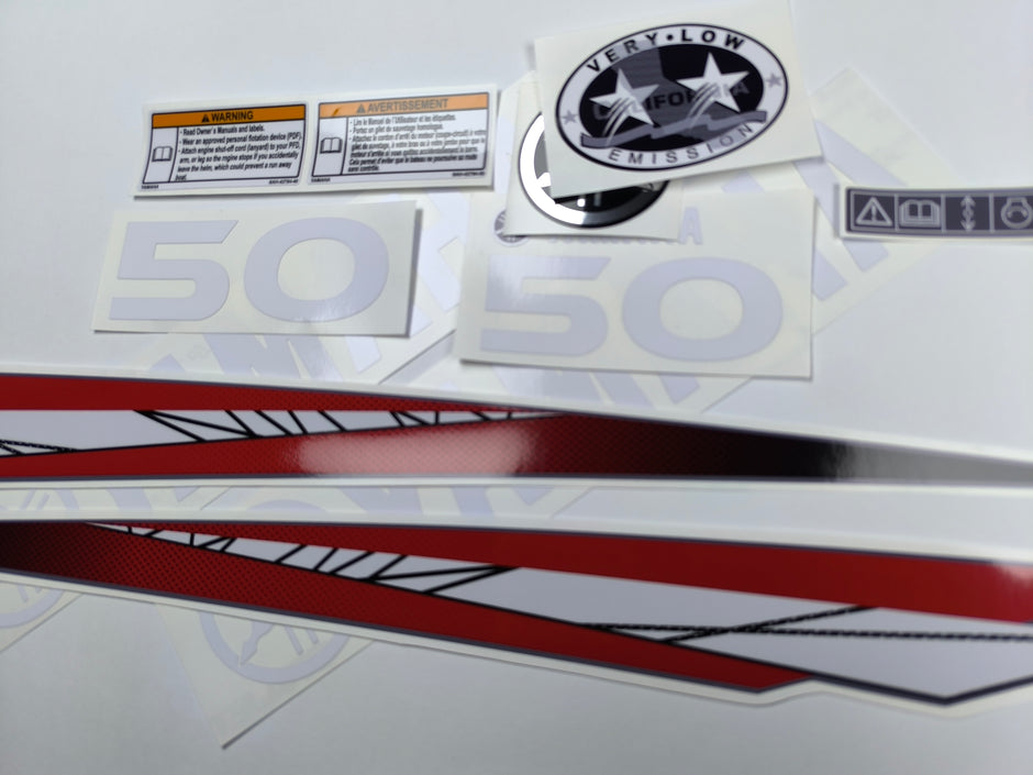 Vinyl red decals set suitable for Yamaha 50 hp two stroke outboard engine. Vinyl stickers kit for Yamaha 50 hp two stroke Handmade