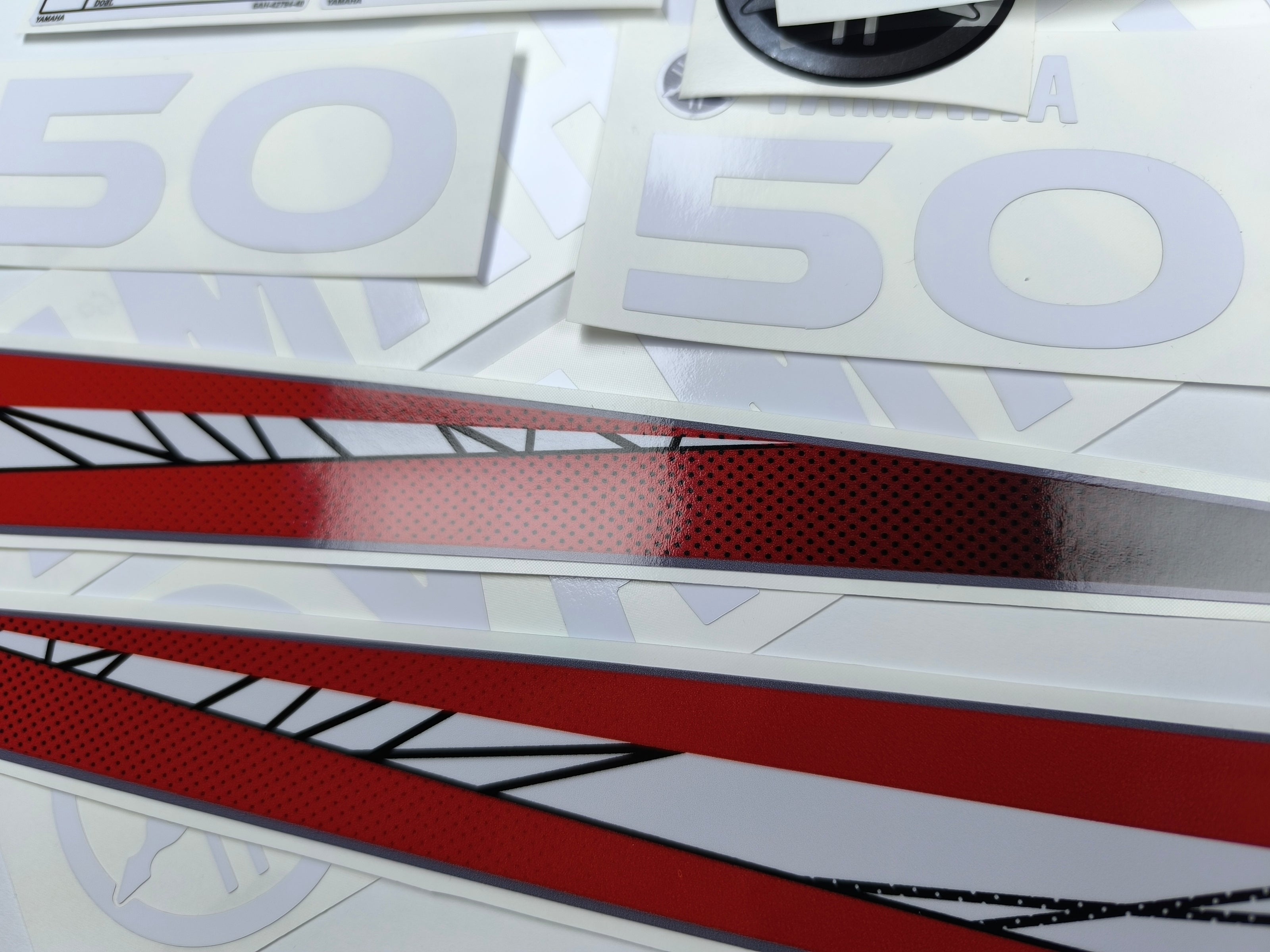 Vinyl red decals set suitable for Yamaha 50 hp two stroke outboard engine. Vinyl stickers kit for Yamaha 50 hp two stroke Handmade