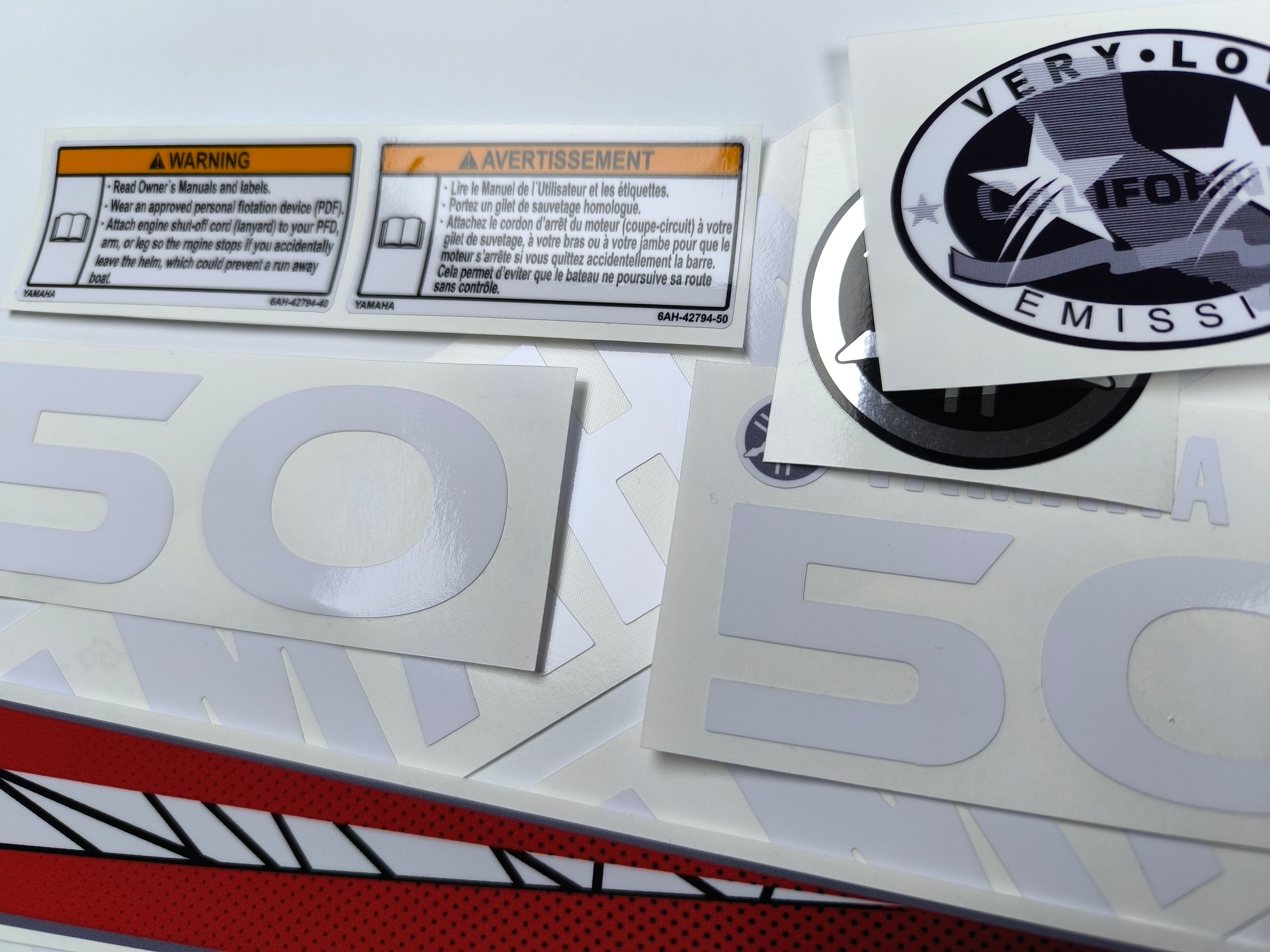Vinyl red decals set suitable for Yamaha 50 hp two stroke outboard engine. Vinyl stickers kit for Yamaha 50 hp two stroke Handmade
