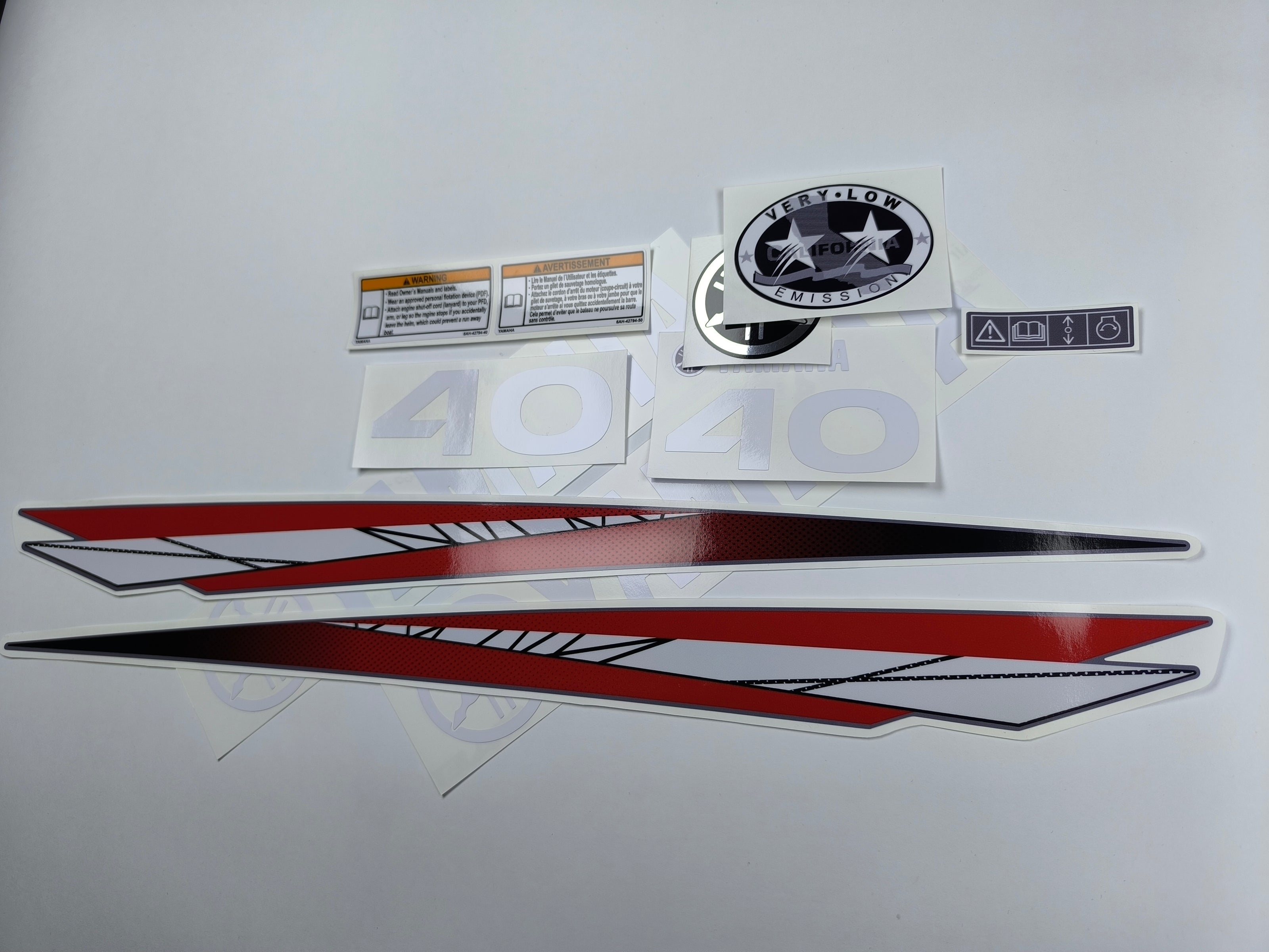 Vinyl graphic red decals set suitable for Yamaha 40 hp two stroke outboard engine. Vinyl stickers kit for Yamaha 40 hp two stroke Handmade