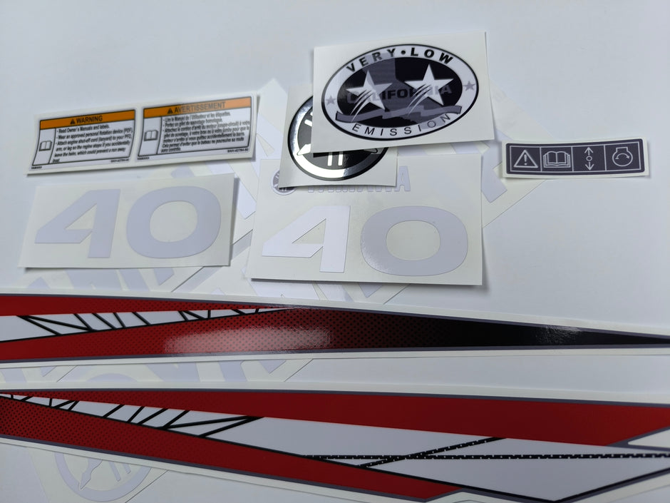 Vinyl graphic red decals set suitable for Yamaha 40 hp two stroke outboard engine. Vinyl stickers kit for Yamaha 40 hp two stroke Handmade