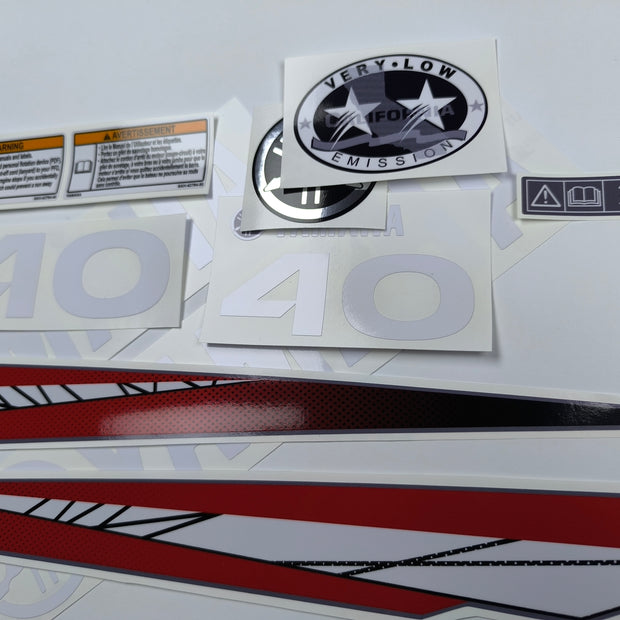 Vinyl graphic red decals set suitable for Yamaha 40 hp two stroke outboard engine. Vinyl stickers kit for Yamaha 40 hp two stroke Handmade