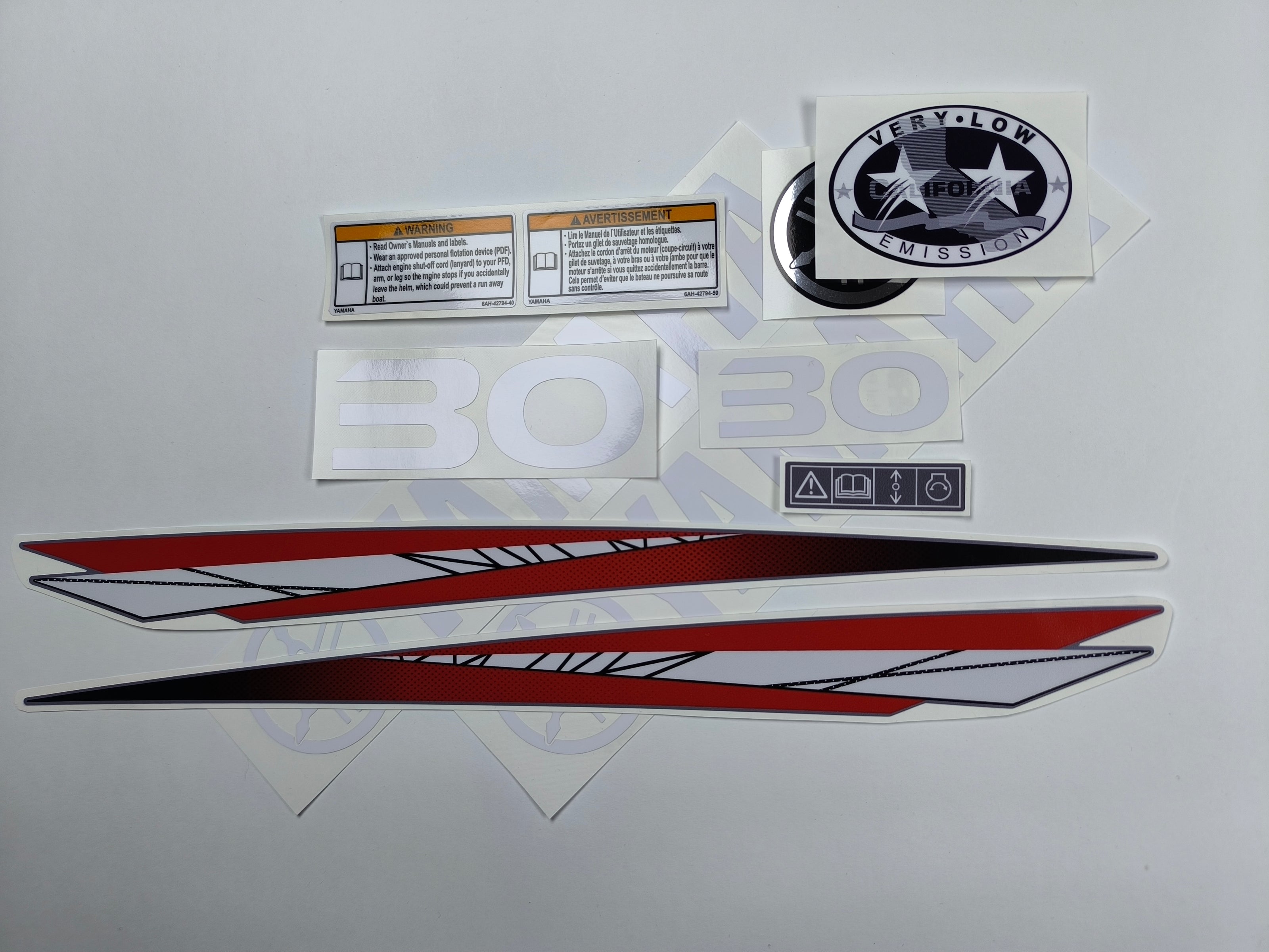 Vinyl graphic red decals set suitable for Yamaha 30 hp two stroke outboard engine. Vinyl stickers kit for Yamaha 30 hp two stroke Handmade