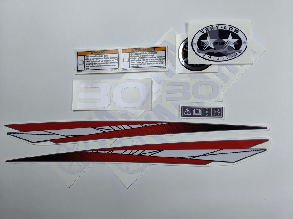 Vinyl graphic red decals set suitable for Yamaha 30 hp two stroke outboard engine. Vinyl stickers kit for Yamaha 30 hp two stroke Handmade