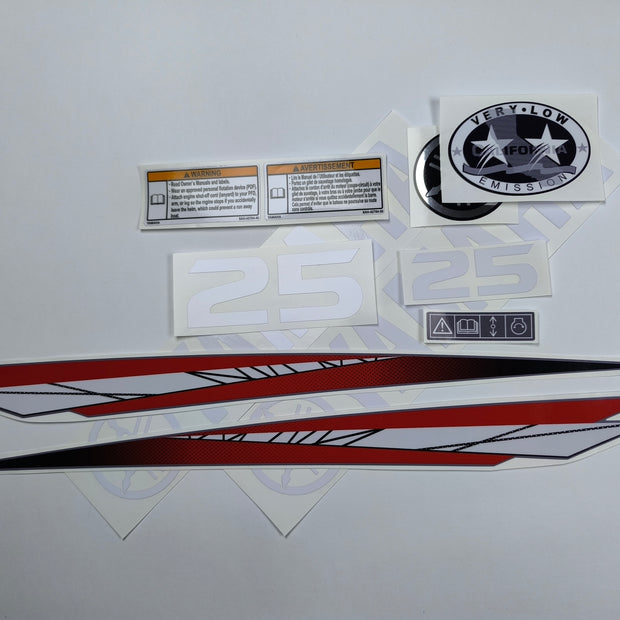 Vinyl graphic red decals set suitable for Yamaha 25 hp two stroke outboard engine. Vinyl stickers kit for Yamaha 25 hp two stroke Handmade