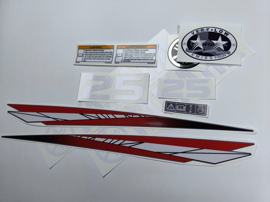 Vinyl graphic red decals set suitable for Yamaha 25 hp two stroke outboard engine. Vinyl stickers kit for Yamaha 25 hp two stroke Handmade