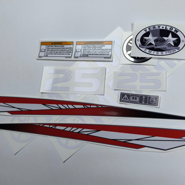 Vinyl graphic red decals set suitable for Yamaha 25 hp two stroke outboard engine. Vinyl stickers kit for Yamaha 25 hp two stroke Handmade